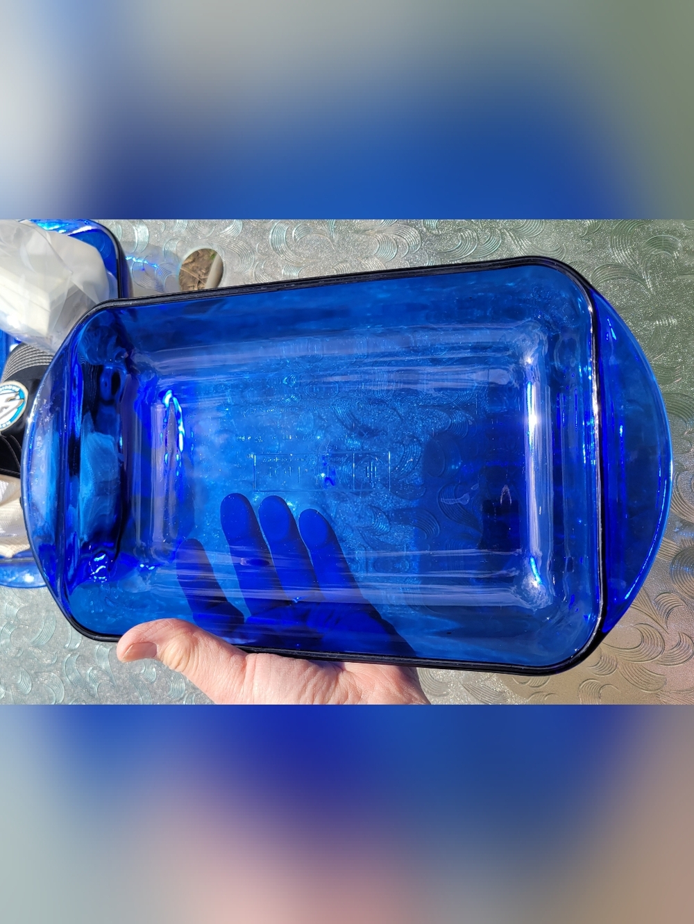 Anchor Hocking Blue Glass Baking Dish 11x8 2Qt